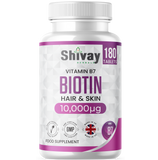 Biotin 10,000mcg Supplement - 180 Tablets - 6 Month Supply - High Strength Hair, Skin & Nail Support - Vegan & Made in The UK by Shivay Herbals