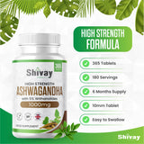 Ashwagandha + Lions Mane Bundle 1000mg per Tablet Focus + Calm + Mental Performance + Brain Fog Natural Supplement - Vegan Tablets - Made in The UK by Shivay Herbals