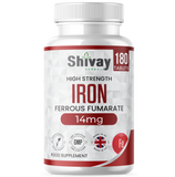 Iron 14mg Tablets - 180 Vegan Tablets - 6 Month Supply - High Strength Ferrous Fumarate Supplement - for Tiredness & Fatigue - Made in The UK by Shivay Herbals