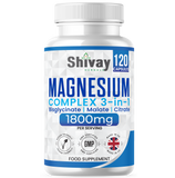 Magnesium Glycinate 3 in 1 Complex - 1800mg Per Serving - 384mg Elemental Magnesium - Magnesium Bisglycinate, Malate, Citrate - 120 Vegan Capsules - Made in The UK by Shivay Herbals