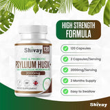 Psyllium Husk 2000mg + 200 Mcfu Lactobacillus Acidophilus Per Serving - Probiotics & Natural Soluble Fiber Supplement - 120 Vegan Capsules - 2 Month Supply - Made in The UK by Shivay Herbals