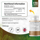 Psyllium Husk 2000mg + 200 Mcfu Lactobacillus Acidophilus Per Serving - Probiotics & Natural Soluble Fiber Supplement - 120 Vegan Capsules - 2 Month Supply - Made in The UK by Shivay Herbals