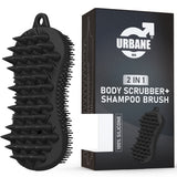 Urbane Men 2 in 1 Body Scrubber & Shampoo Brush Silicone Scalp Massager Dual Sided Hair Growth, Nourish, Cleanse and Exfoliate for Men & Women