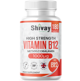 Vitamin B12 High Strength 1000mcg Supplement - 180 Vegan Tablets - 6 Month Supply - VIT B12 Methylcobalamin - Reduce Tiredness & Fatigue - Made in The UK by Shivay Herbals