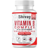 Vitamin B Complex - 365 Vegan Tablets 1 Year Supply - All 8 Essential High Strength B Vitamins B1, B2, B3, B5, B6, B12, Folic Acid, D-Biotin - for Immune Support, Tiredness & Fatigue - Made in the UK by Shivay Herbals