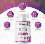 Biotin 10,000mcg Supplement - 180 Tablets - 6 Month Supply - High Strength Hair, Skin & Nail Support - Vegan & Made in The UK by Shivay Herbals