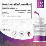 Biotin 10,000mcg Supplement - 180 Tablets - 6 Month Supply - High Strength Hair, Skin & Nail Support - Vegan & Made in The UK by Shivay Herbals