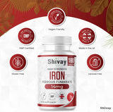 Iron 14mg Tablets - 180 Vegan Tablets - 6 Month Supply - High Strength Ferrous Fumarate Supplement - for Tiredness & Fatigue - Made in The UK by Shivay Herbals