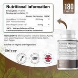 Lions Mane Mushroom 2000mg Per Serving + Black Pepper - 180 Vegan Tablets - 3 Month Supply  High Strength Mushroom Supplement Extract with 50% Polysaccharides Made in The UK by Shivay Herbals