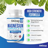 Magnesium Glycinate 3 in 1 Complex - 1800mg Per Serving - 384mg Elemental Magnesium - Magnesium Bisglycinate, Malate, Citrate - 120 Vegan Capsules - Made in The UK by Shivay Herbals