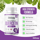 Pure Quercetin (Sophora Japonica) Supplement - 1000mg Per Serving - 180 Vegan Capsules - 3 Month Supply - Natural Antioxidant - Made in The UK by Shivay Herbals