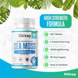 Sea Moss Extract 4000mg Per Serving - 180 Vegan Tablets - 90 Day Supply - High Strength Irish Sea Moss - Made in The UK by Shivay Herbals