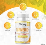 Turmeric Curcumin 2600mg Per Serving - with Added Ginger, Black Pepper & Vitamin C - 180 Vegan Tablets - 3 Month Supply - High Strength Curcumin Natural Supplement - Made in The UK by Shivay Herbals