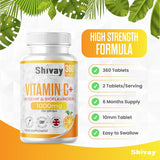 Vitamin C 1000mg per Serving - 360 Vegan Tablets - 6 Month Supply - Vitamin C with Rosehip and Bioflavonoids - High Strength Immune System and Energy Supplement - Made in The UK by Shivay Herbals