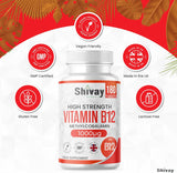 Vitamin B12 High Strength 1000mcg Supplement - 180 Vegan Tablets - 6 Month Supply - VIT B12 Methylcobalamin - Reduce Tiredness & Fatigue - Made in The UK by Shivay Herbals