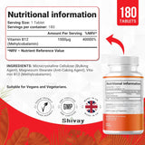 Vitamin B12 High Strength 1000mcg Supplement - 180 Vegan Tablets - 6 Month Supply - VIT B12 Methylcobalamin - Reduce Tiredness & Fatigue - Made in The UK by Shivay Herbals